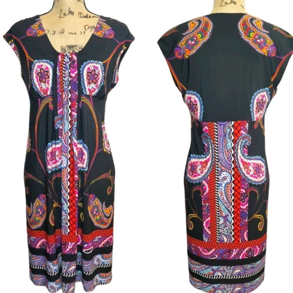 Dressbarnmulticolor Boho Paisley U-Neck Dress